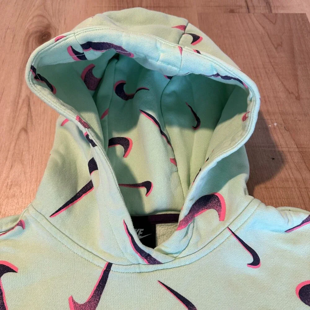 Nike Girls All Over Print Swoosh Crewneck Sportwear Sweatshirt Hoodie